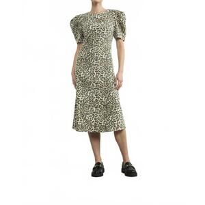 NEW AARON & AMBER puff sleeve midi dress in animal print